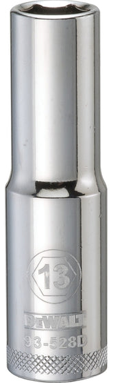 DeWALT DWMT93528OSP Drive Socket, 13 mm Socket, 1/2 in Drive, 6-Point, Vanadium Steel, Polished Chrome